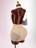 New Solid-Color INS Body-Repair Netting Screen Sexy Hanging Neck-Cutter Ass Skirt Dress Dress Woman
