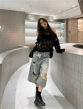 Vintage Vibe High-Waisted Denim Seven-Point Trousers Women Y2K Loose Leisure Water Wash To Make Old Straight Trousers 68HZ