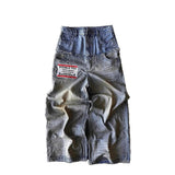 Double Waist Ripped-Print Jeans Men Y2k Street Goth Loose Leisure Straight Pants Tide 68HZ
