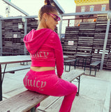 Women's Casual Sports Suit Solid Letter Drill Sportswear Long-Sleeved Hooded Loose Trousers Two-Set 68HZ