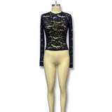 New Lace Bottom Shirt Women 2025 Spring New Sexy Plus Velvet Mesh T-Shirt With Long-Sleeved Top