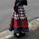 Vintage Lace Lace Gradient Half-Dress Girl Y2K New Casual Cake Skirt Itself Long Skirt Tide 68HZ