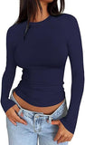 2025 Ms. New Autumn Leisure Body Collar Sexy Pure Color Long-Sleeved Top