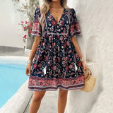 Dili Women's Clothing 2025 Spring And Summer Holiday Wind Print Short-Sleeved Dress