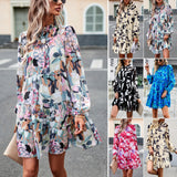Dili Printed Dress 2025 Autumn And Winter Women's Temperament Elegant Long-Sleeved Short Dress