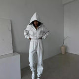 Casual Ladies Set Solid Long Sleeve Zipper Hoodie Tight Trousers Two-Piece Set 68HZ
