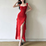 Spring And Summer 2025 New Women's Sexy Slings Open Forked And Hips Long Dress 68HZ