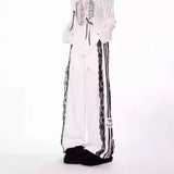 Y2K Vintage Striped Loose Swear Japanese Harajuku Lace Lace Ribbon Han Version Of Street Straight Trousers 68HZ