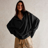 2025 Explosion Design Women's High-Quality Lantern Sleeve Decorative Line Open-Line Flipping Loose Wear