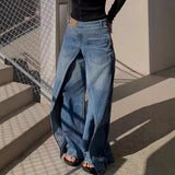 Vintage Deconstruction Style Is Two-Wear Jeans Women's Y2k High Street Design Feeling Length Leisure Wide Leg Pants Tide 68HZ