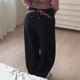 Letter Embroidery Printed Jeans Women Y2k Sweet Cool Hot Babes Trend High Waist Slim Straight Trousers 68HZ