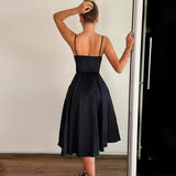 Autumn New Black Sling Skirt French Style Elegant Temperament Waist Deep V Sexy Dress