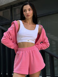 Casual Set Long Sleeve Zipper Collar Top Loose Shorts Striped Two-Piece Set 68HZ