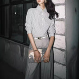New Wear Striped Oblique Tops Old Money Wind Commuting Thick Coat Folded Shirt