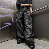 Trendy Design With Cloth Jeans Men's Y2k Dark Street Straight Trousers Loose Five-Point Trousers 68HZ
