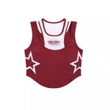 Y2K Fake Two Hottie Vest Girl Chic Design Feeling Star Hit The Color Of Short Slings 68HZ