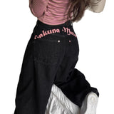 Letter Embroidery Printed Jeans Women Y2k Sweet Cool Hot Babes Trend High Waist Slim Straight Trousers 68HZ