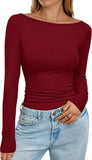 2025 Autumn And Winter Boat Collar Ribs Jersey Folding Body Out Of The Coat Leisure Basic T-Shirt