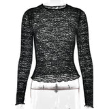 2025 Autumn And Winter New Fashion Round Collar Sexy Perspective Bottoming Shirt Hot Girl Long Sleeve Repair Jacket