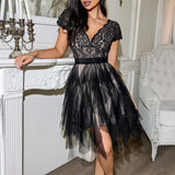 Dili Temperament Elegant Style Lace Short-Sleeved Women's Skirt Dress Women's Dress 2025 Autumn And Winter