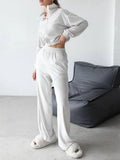 New 2025 Fashion Women's Long-Sleeved Collar Zipper Open-Fleet Tweed Trousers 68HZ