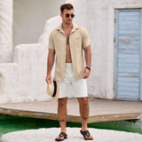 Summer New Men's Shirt Short Sleeve Thicken Elastic Wrinkled Loose Casual Cardigan Men's Top