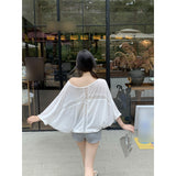Rolling Polo Collar V-Neck Shoulder Short-Sleeved T-Shirt Girl 2025 Summer New Slim Short Solid Color Coat Tide