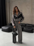 Women's Casual Sets Fashionable Long Sleeve Zippered Rippered T-Shirt Trom Sweatsuit 68HZ