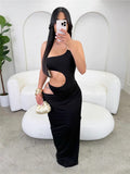 New Fashion Banquet Solid Color Temperament Sexy Hollow Design Dress Dress Dress Woman