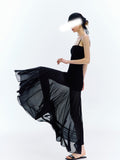 Summer New Long Dress Strong Thin Ribs Splicing Mesh Mesh High Quality Elastic Two-Wearing Sling Dress