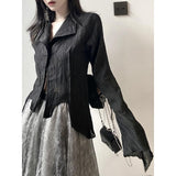 Autumn 2025 New Gothic Dark Style Top Design Small Retro Long-Sleeved Shirt Y2K Style 68HZ