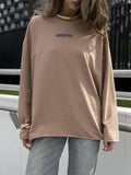 Women's Spring And Summer Loose Solid Color Oversize Round-Neck Long-Sleeved Casual T-Shirt Fashion Dress 68HZ