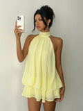 New Solid-Color Holiday Body Sexy Bare Back Hanging Waist Coat Pony Skirt Dress Dress Woman