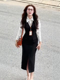 2026 Spring New Long-Term Korean Style Smart Wear Free Ironing Intelligent Waist Black Open Fork Vest Dress