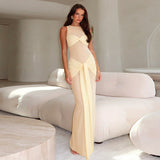 2025 Summer New Sleeveless Net Collar Temperament Long Dress Fishtail Ribbon Body-Buffed And Left-Handed-Bair Dress