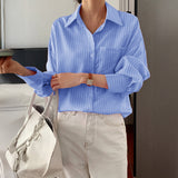 Dili Leisure Vacation Style Simple Striped Long-Sleeved Women's Shirt Women's Dresses Summer 2025