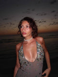 -- 2025 New Summer Hanging Neck Glide V Dress With Coat Dress Sanya Tourist Seaside Resort Wind