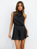 Wish New Hanging Neck Jumper Women's Evening Dress Bridesmaids Lotus Side Shorts Color-Butted Shoulder Skirts