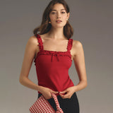 Explosion Design Wood Ear Bow Sling Women's 2025 Sweet Spicy Pure Threaded Waistcoat