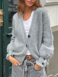 Dili Simple Holiday Button Solid Color Long-Sleeved Sweater Wool Knitted Women's Clothing 2025 Autumn And Winter