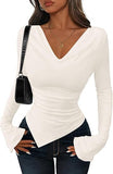 2025 Long-Sleeved Women Early Autumn New Asymmetrical Sexy Slimming Stack Collar Blouse Spring