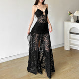 2025 Summer New Women's Solid Color Repair Height Waist Fashion V Tie Sling Mesh Dress 68HZ