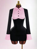 New Fashion Body-Suit Sexy Waist-Up Design Collared Two-Piece Bumpy Ass Skirt Dress