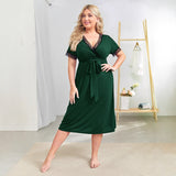 Summer Women's Dress Chiffon Print Fashion Short-Sleeved V-Neck Dress Cloth Thin And Breathable