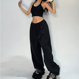 Y2K Gray Trousers Women Hip Hop Retro Broad Leg Trousers Gray Street Dance Jogging Trousers Loose Street Casual Pants 68HZ