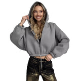 Easier Women's 2025 Spring Short-Term Cash Waist Lavel Hoodie Casual Zipper Long Sleeve Coat 68HZ