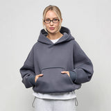 Women's Casual Casual Solid-Color Hoodie Collection Long-Sleeved Short Top Pocket Sweater 68HZ