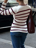 Dili Elegant Temperament Striped Long-Sleeved Vest Vest Women's Clothing 2025 Autumn And Winter