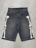 Trendy Embroidery Five-Point Denim Shorts Men's High Street Retro Bone Embroidery Loose Casual Trousers 68HZ