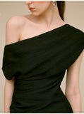 Summer New Set Thin Hip Siky BI Into The Three Folds Half-Dress Top